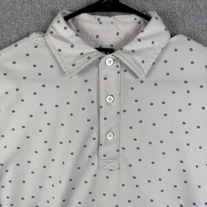 Footjoy Shirt Mens Size Medium Golf Polo Floral Print Flower Monogram White Blue